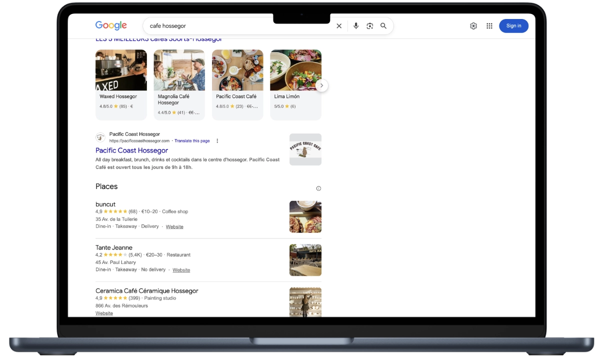 Pacific Coast Cafe one of Billy Nightingales clients ranking high in Google search results